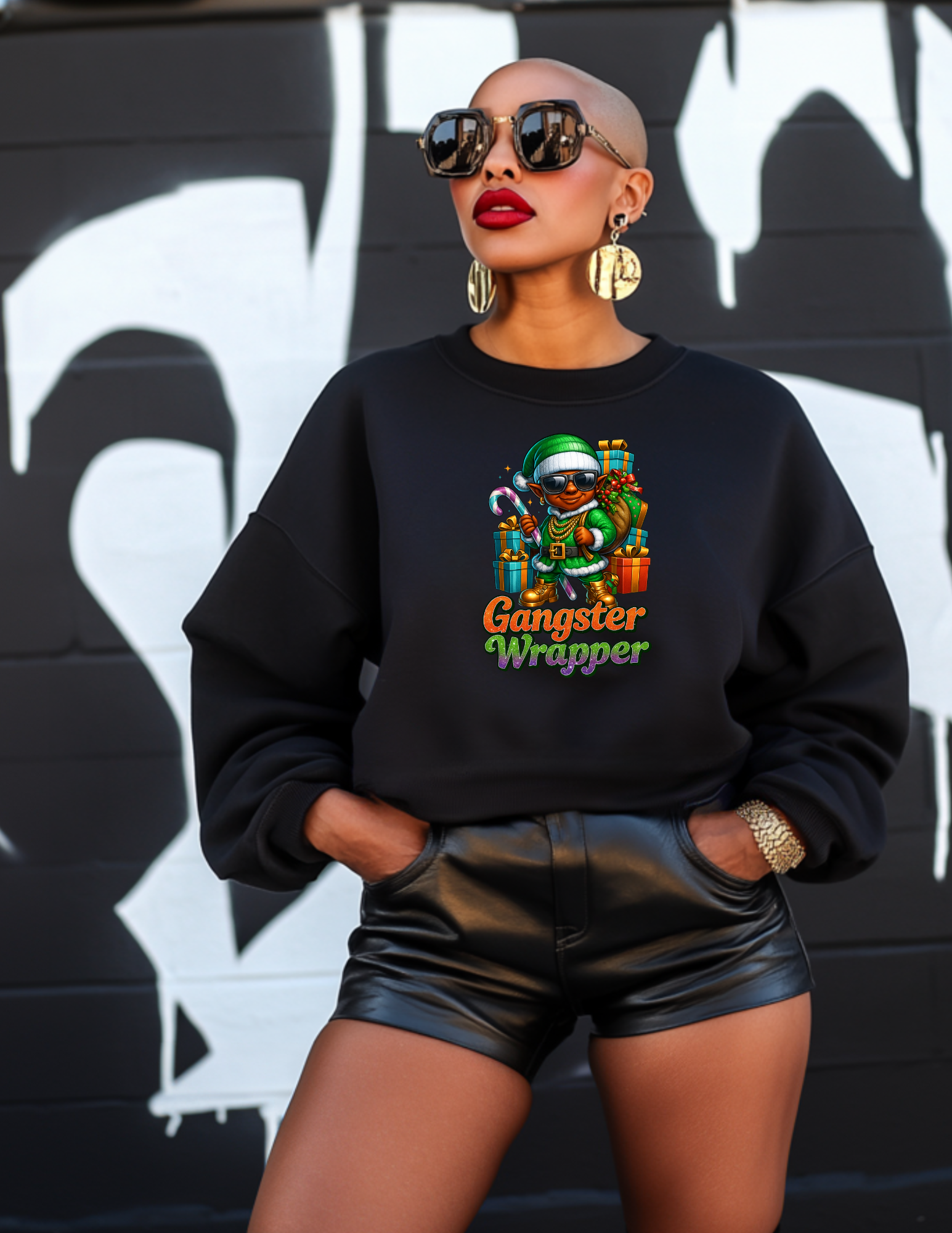 Gangster Wrapper Christmas Elf Tee-Green