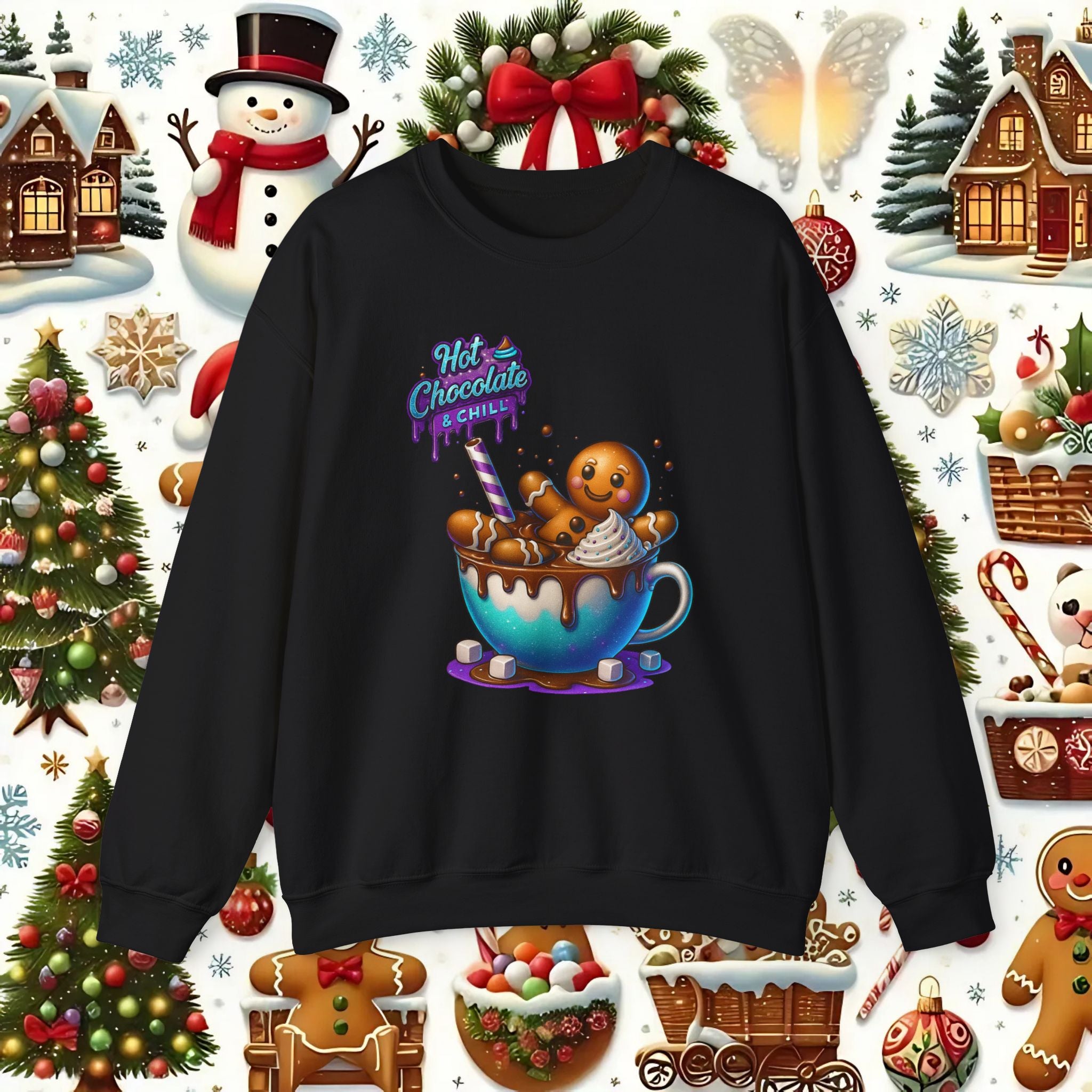 Hot Chocolate & Chill Gingerbread Mug Crewneck (Purple/Teal Version)