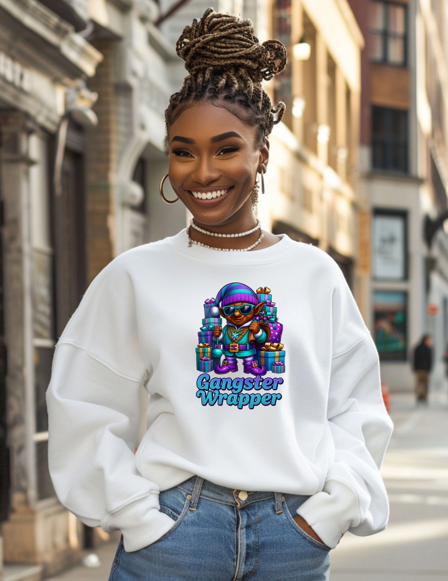 Gangster Wrapper Christmas Elf Tee-Purple