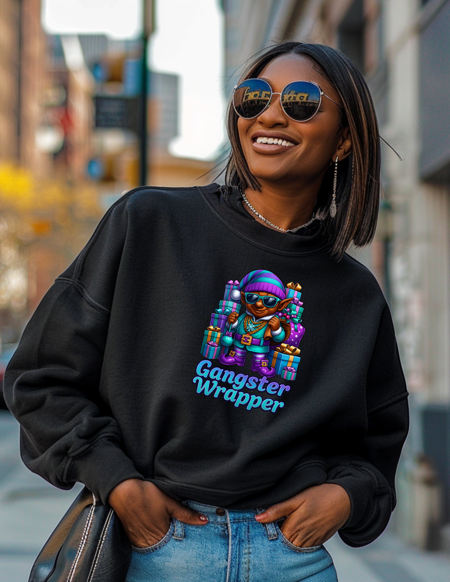 Gangster Wrapper Christmas Elf Tee-Purple