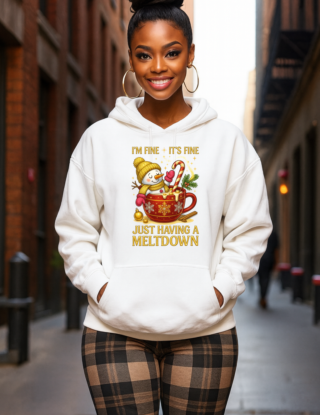 Funny Christmas Sweatshirt I "I'm Fine It's Fine Just Having a Meltdown" Snowman Hoodie