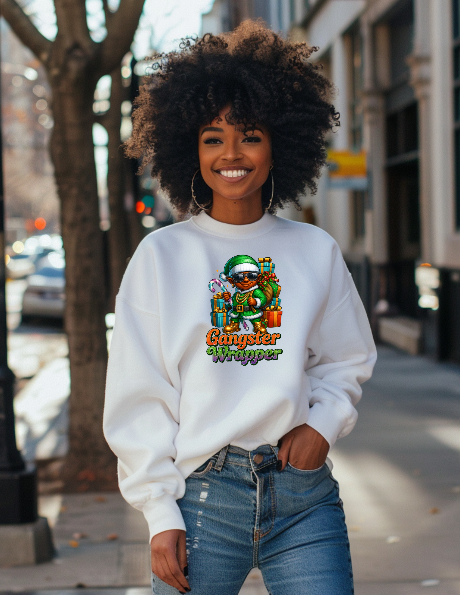 Gangster Wrapper Christmas Elf Tee-Green